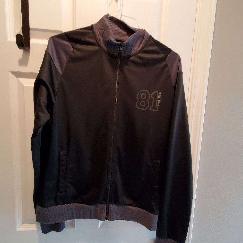 Guess Los Angeles. Guess jeans.  Black bomber jacket. Sz med.